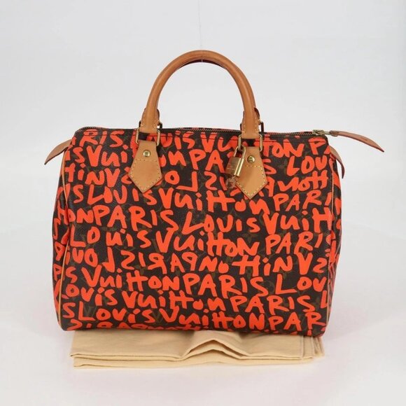 LOUIS VUITTON Monogram Graffiti Speedy 30 Hand Bag Orange M93705 Auth 131812V - Picture 13 of 16